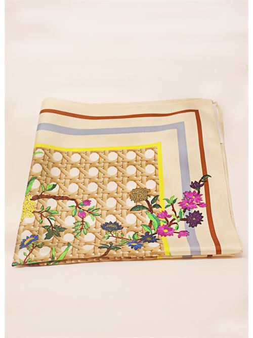 Vienna straw print scarf with multicolor stripes Laboratorio Capri | FOULARDVIENNA90X90MULTI